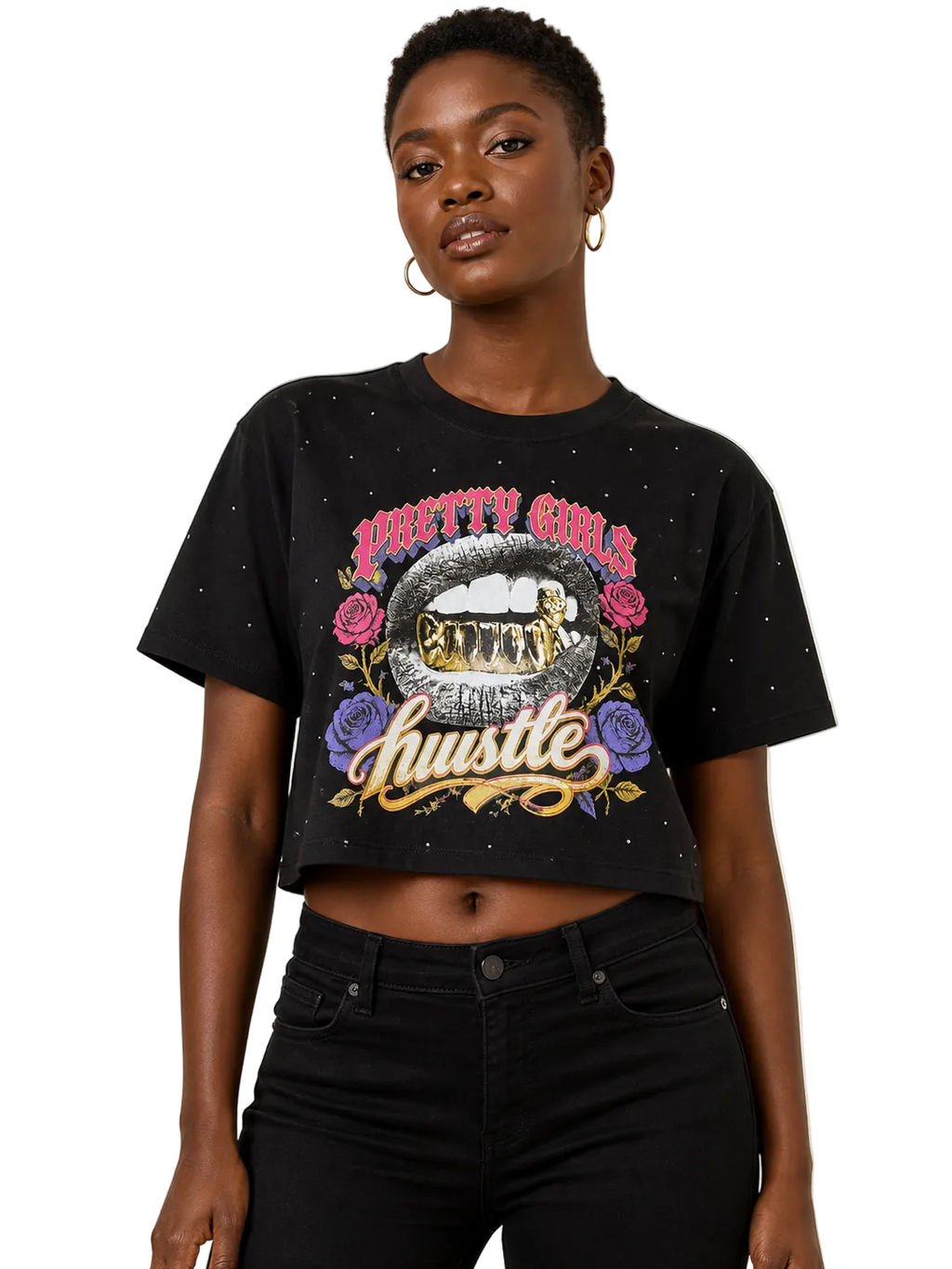 Pretty Girls Hustle Rhinestone Crop Tee