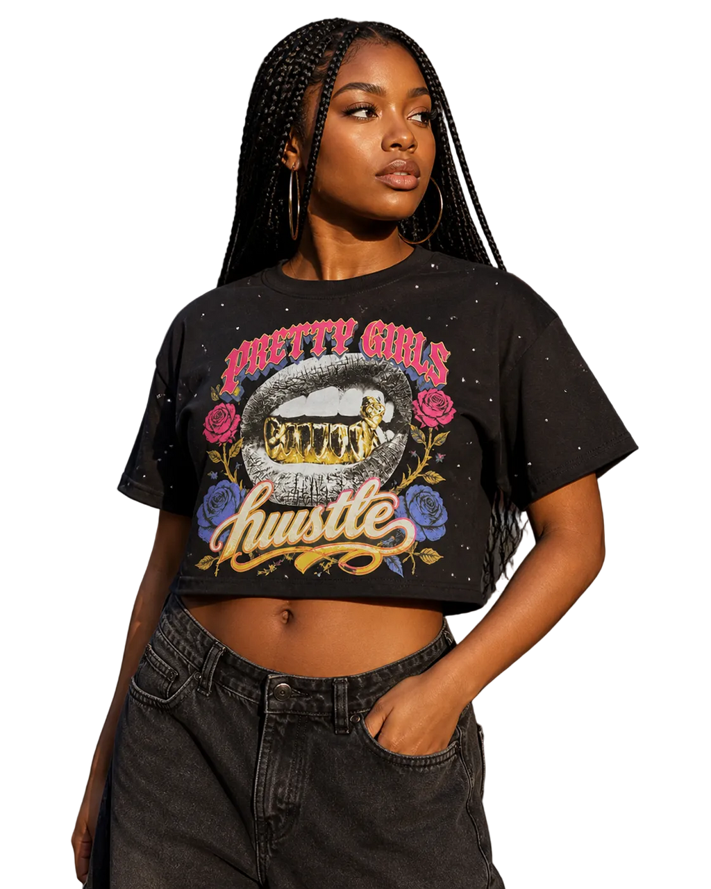 Pretty Girls Hustle Rhinestone Crop Tee