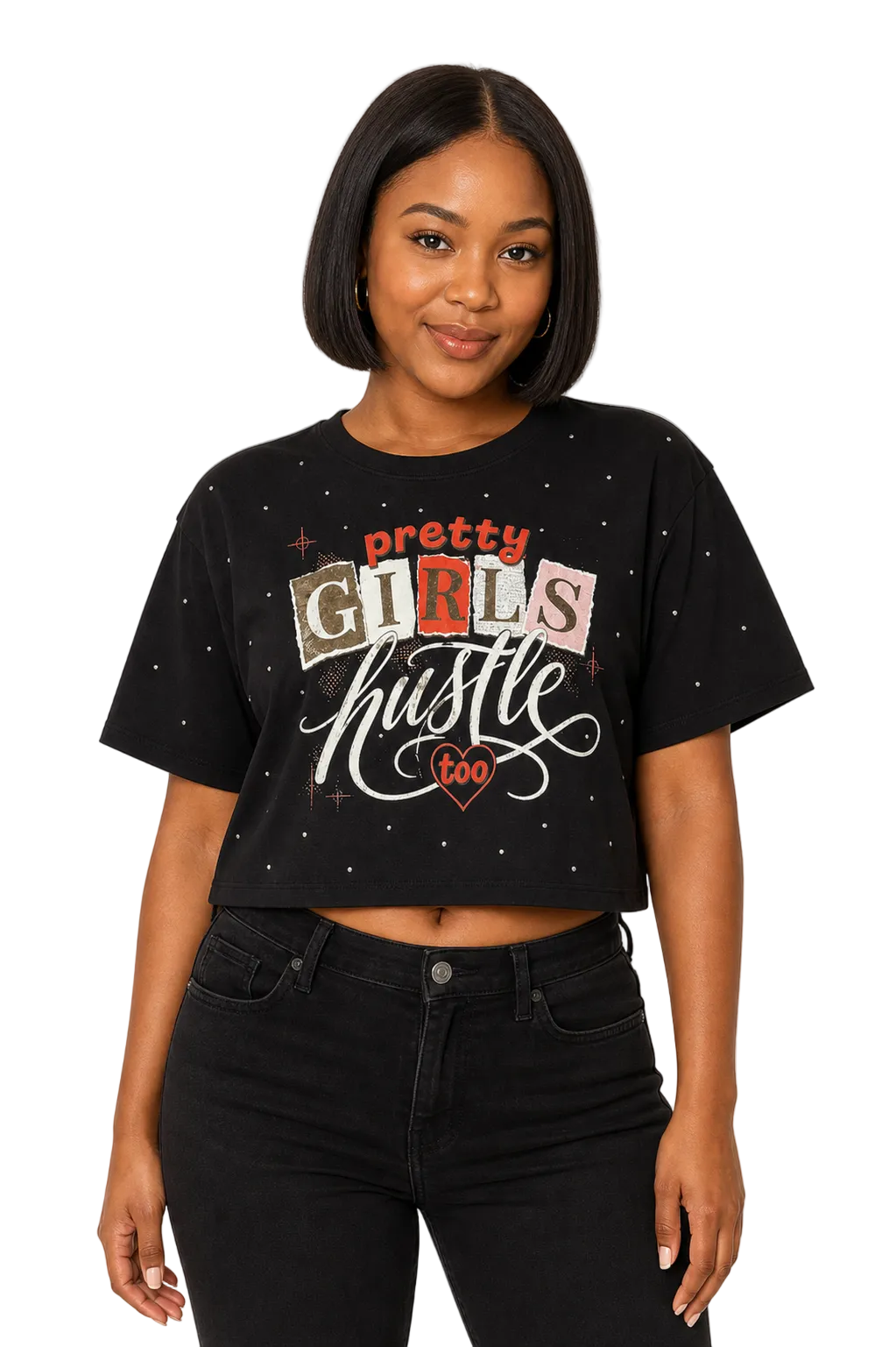 Pretty Girls Hustle Rhinestone Crop Tee