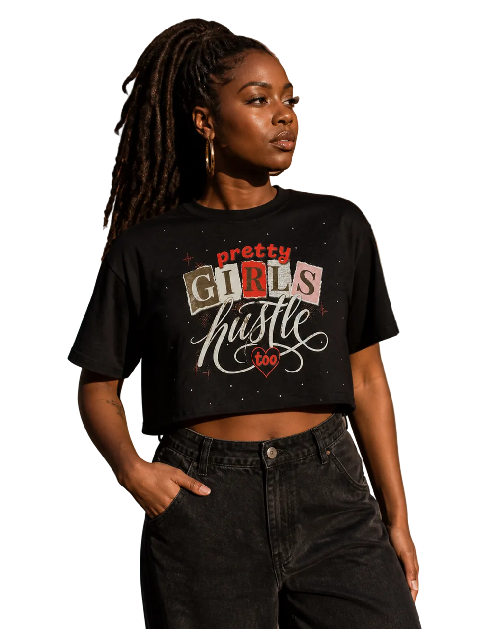 Pretty Girls Hustle Rhinestone Crop Tee