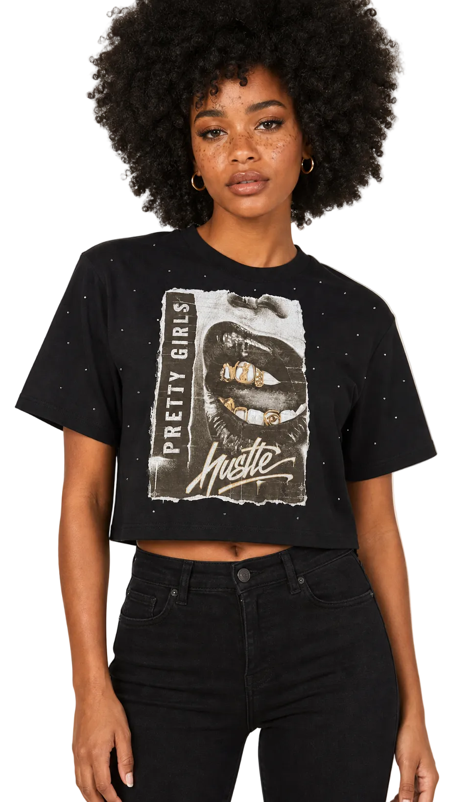 Pretty Girls Hustle Rhinestone Crop Tee