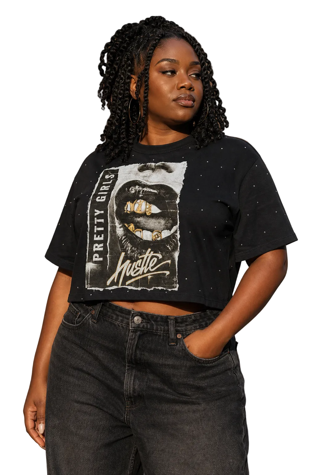 Pretty Girls Hustle Rhinestone Crop Tee
