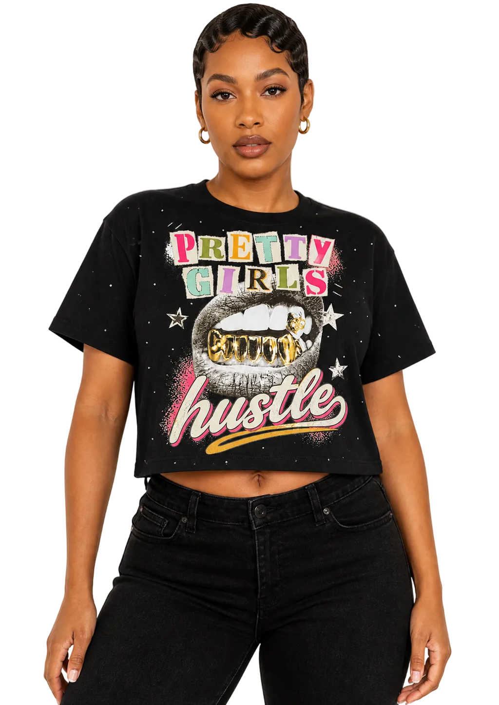 Pretty Girls Hustle Rhinestone Crop Tee