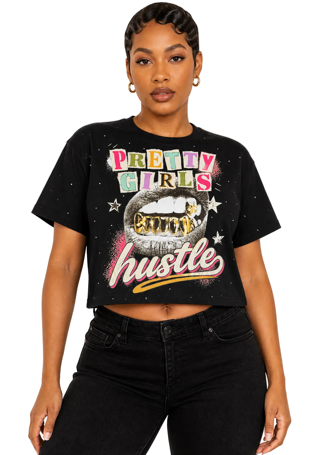 Pretty Girls Hustle Rhinestone Crop Tee