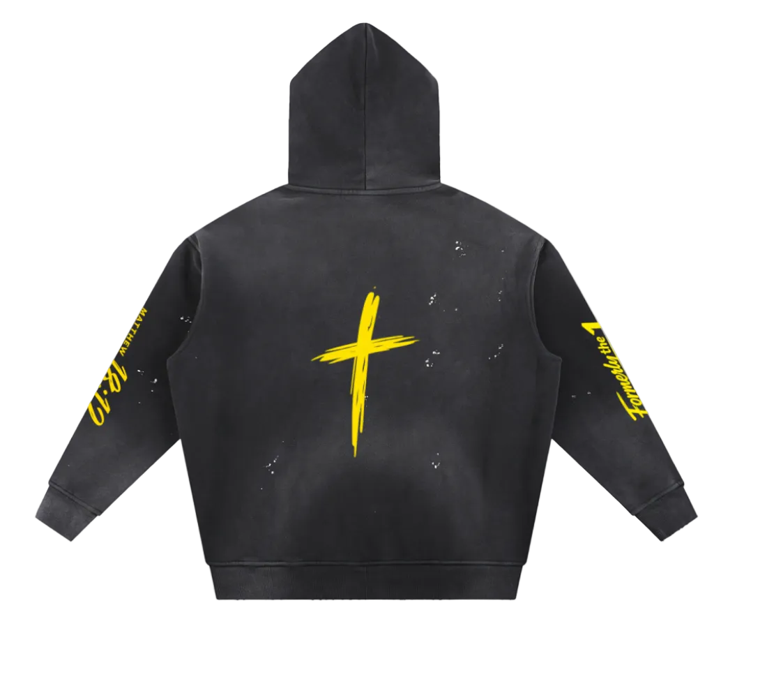 Vintage Washed Frayed Fleece Hoodie