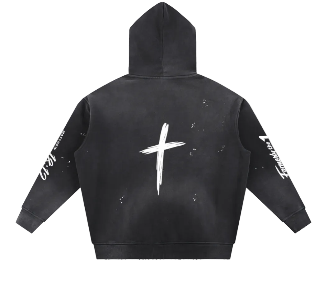 Vintage Washed Frayed Fleece Hoodie